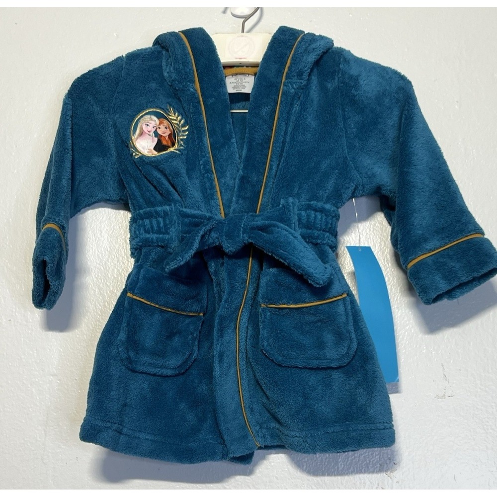 Disney Frozen Girl'sElsa And Anna Fleece Hooded Bathrobe, Warm Robe Sz 2